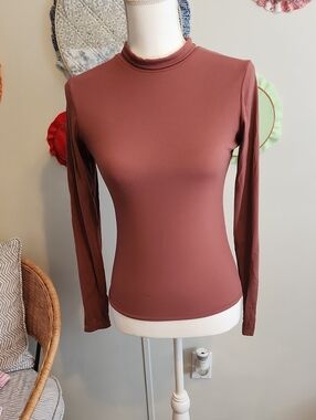 Slim Fit Long Sleeve Mock Neck Top in Rust